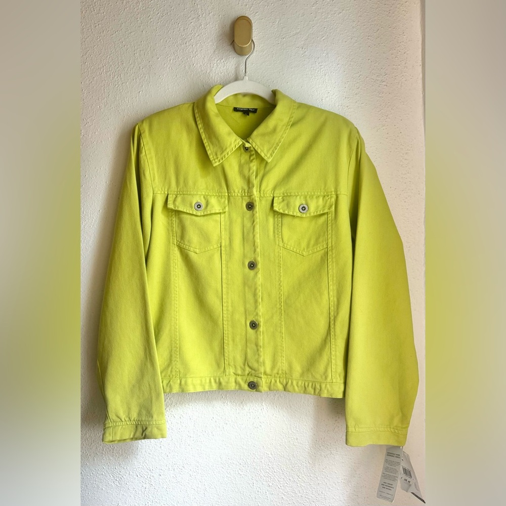 Cynthia Max | NWT Lime Green Denim Women’s Jacket Large with Pockets & Buttons